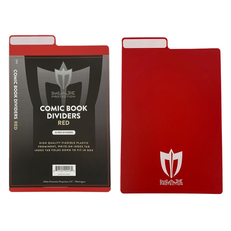 Max Protection Comic Book Dividers with Tabs - 30pt Plastic Archival Quality for Comic Box Storage - Write-On Index Tabs, 7-1/4" x 10-3/4", 25 Count, Red - Image 1